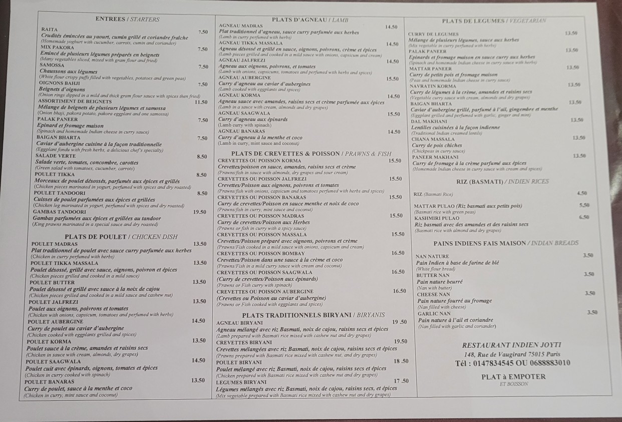 Joyti menu 1