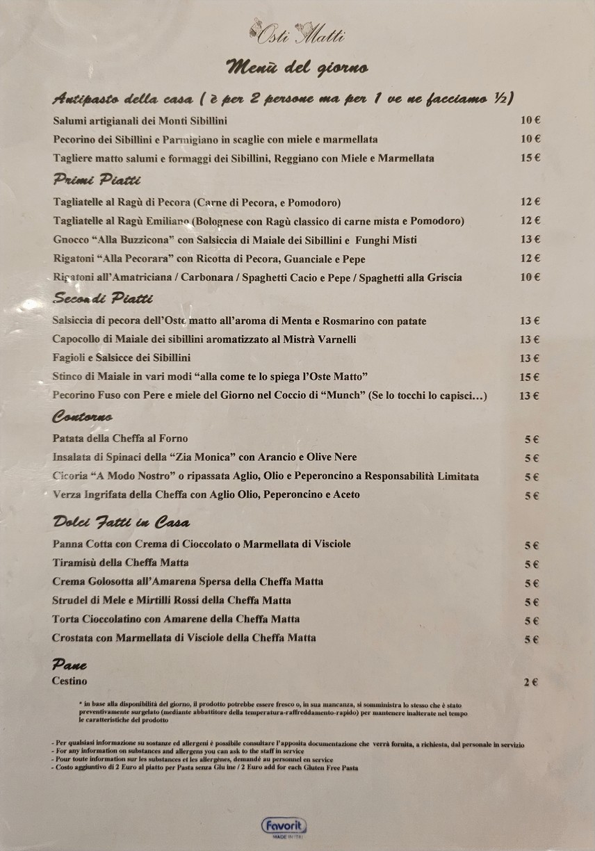 Trattoria Osti Matti menu 1