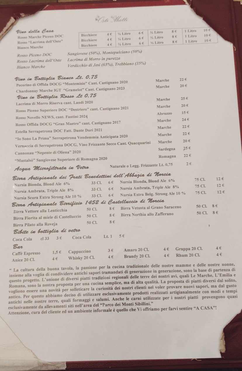 Trattoria Osti Matti menu 2