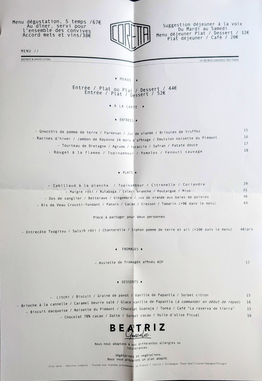 Coretta menu 1