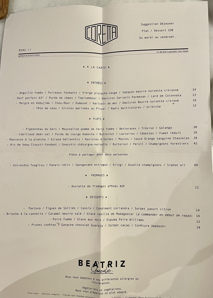 Coretta menu 2