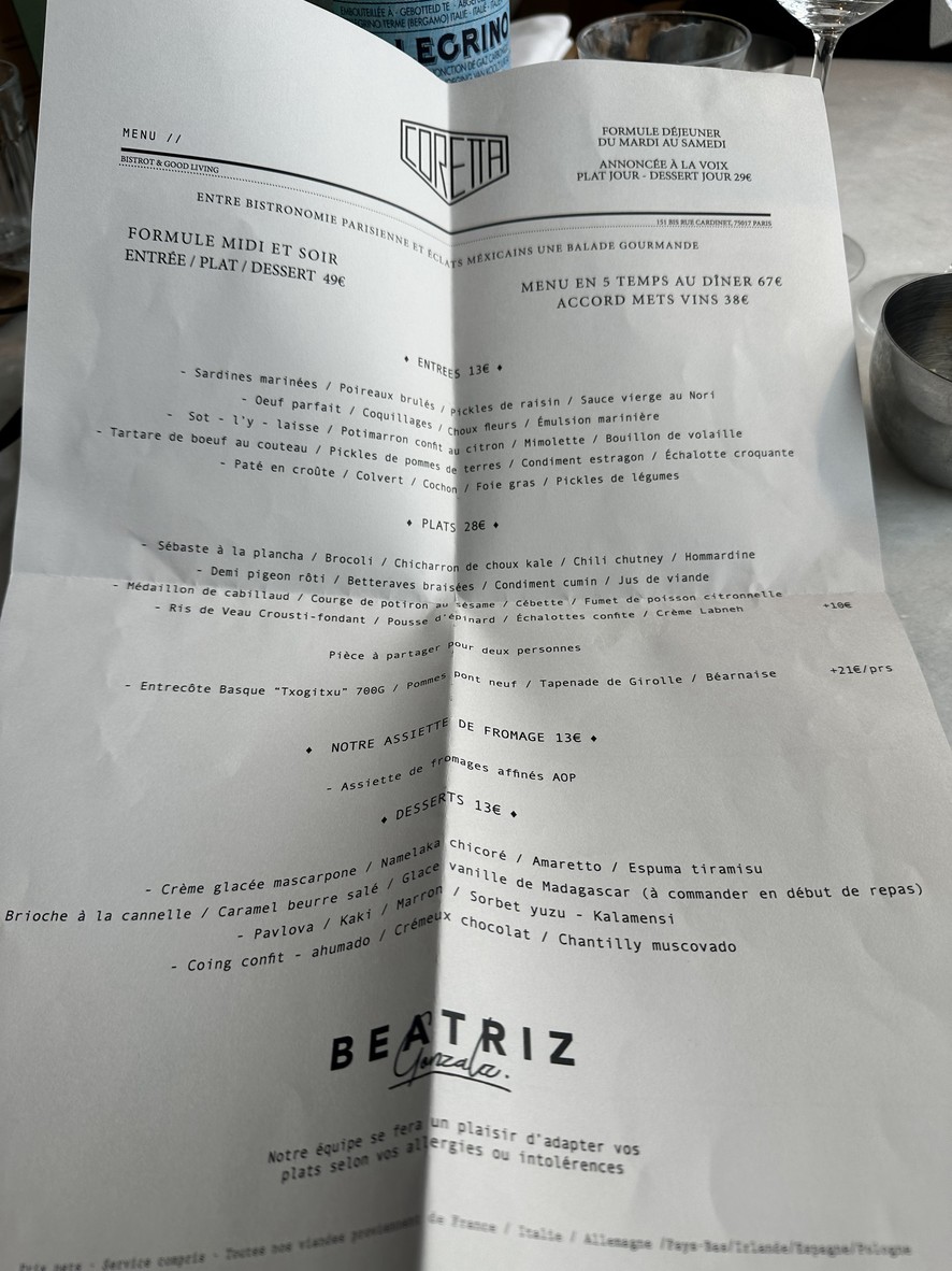 Coretta menu 3