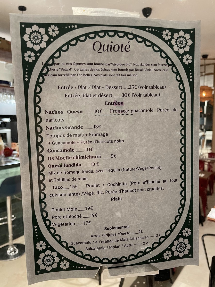 Quioté. Cocina Mexicana menu 1