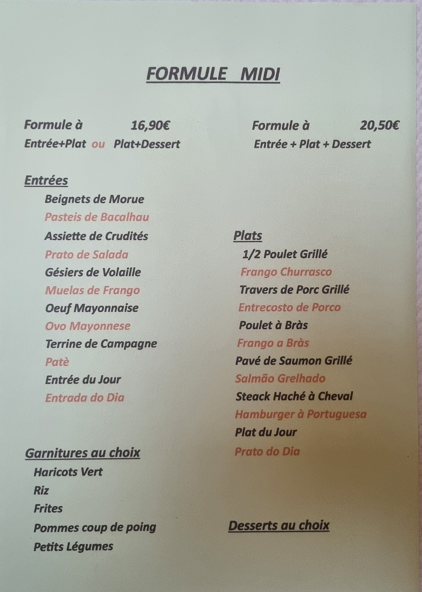 Restaurant Portugais O'Churrasco menu 1