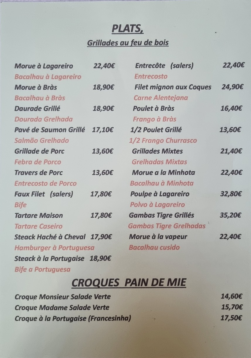 Restaurant Portugais O'Churrasco menu 2