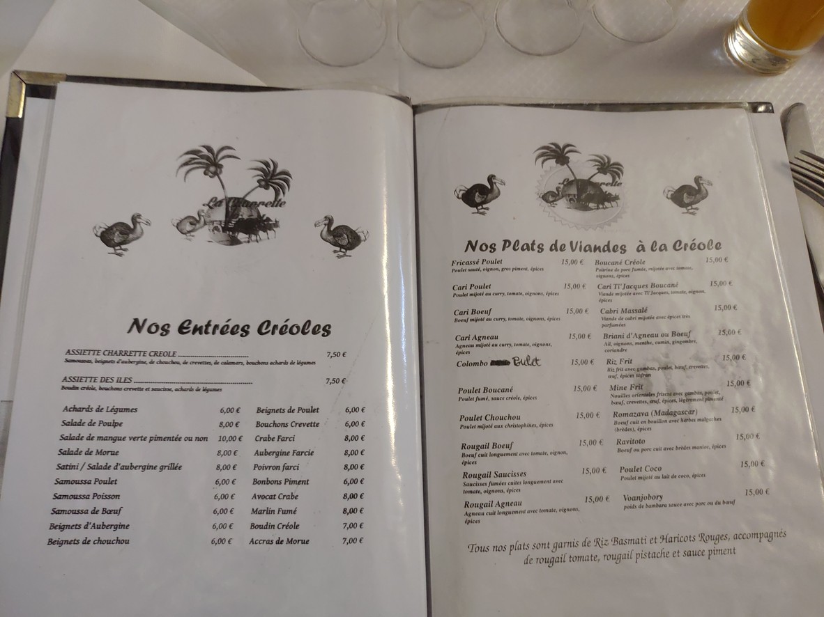 La Charrette Créole menu 1