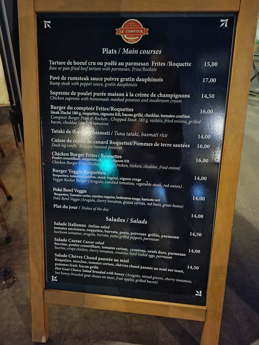 Le Comptoir des Catacombes menu 1