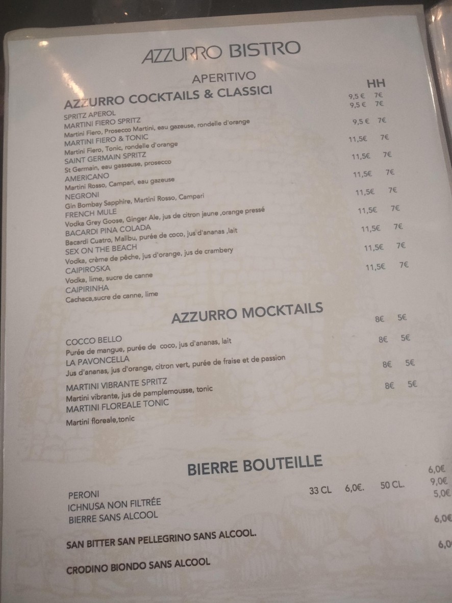 AZZURRO BISTRO menu 2
