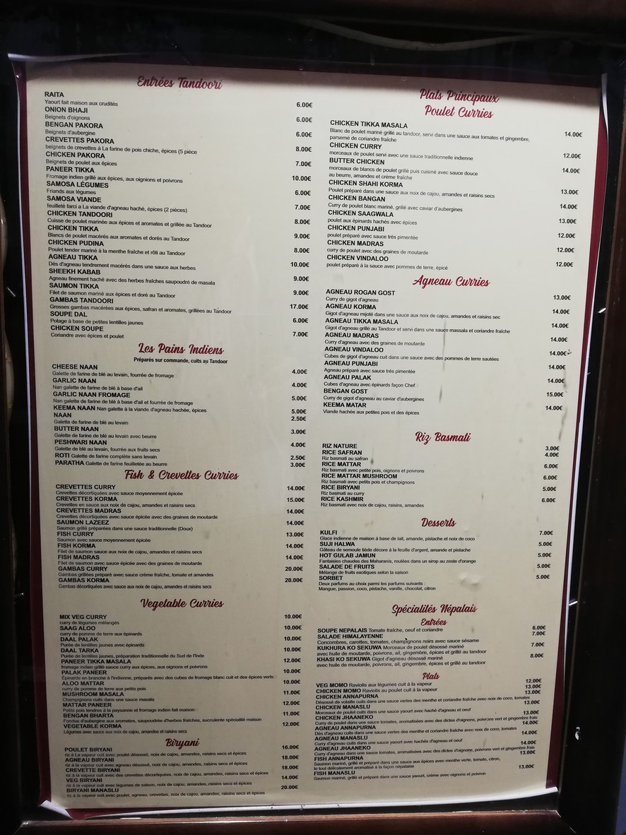 Restaurant MANASLU menu 1
