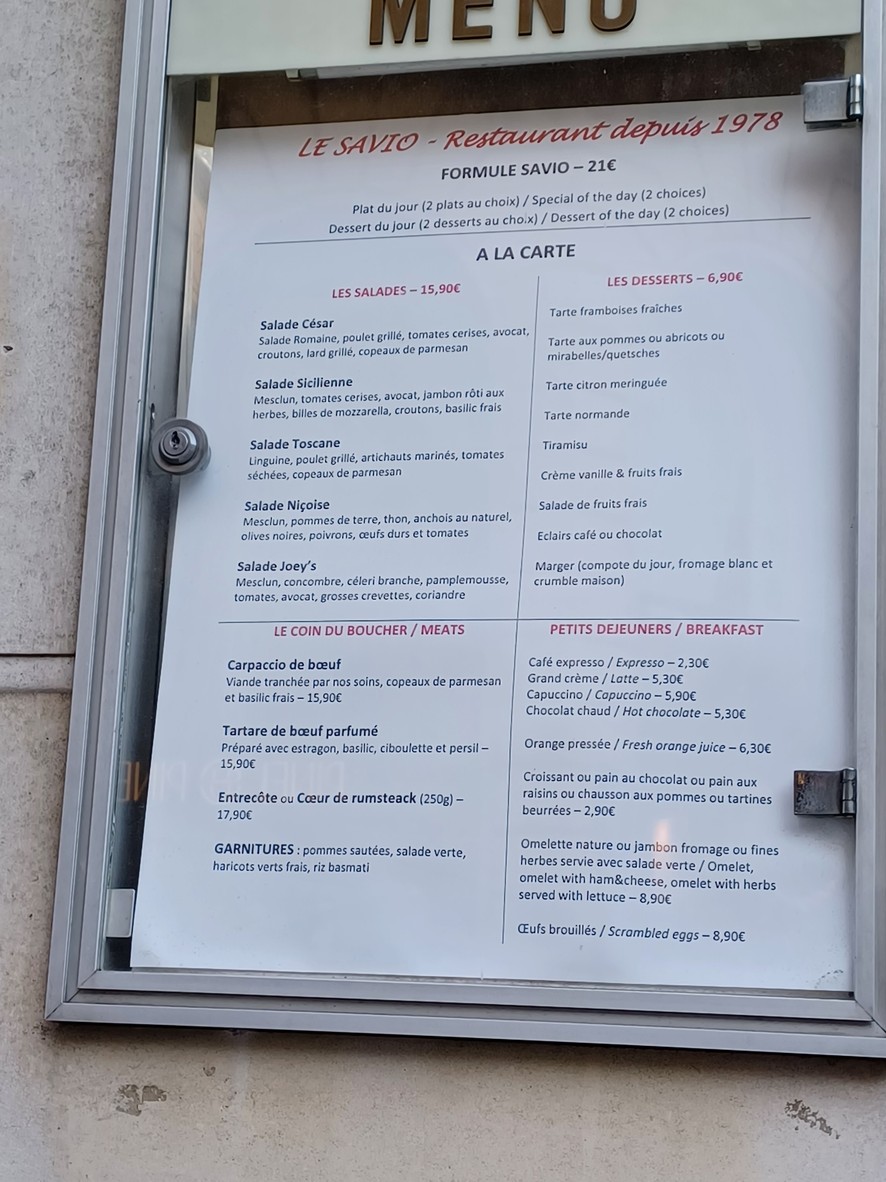 Le Savio menu 1