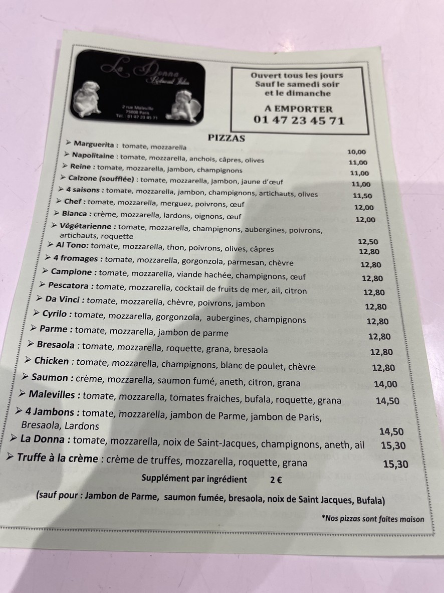 La Donna menu 1