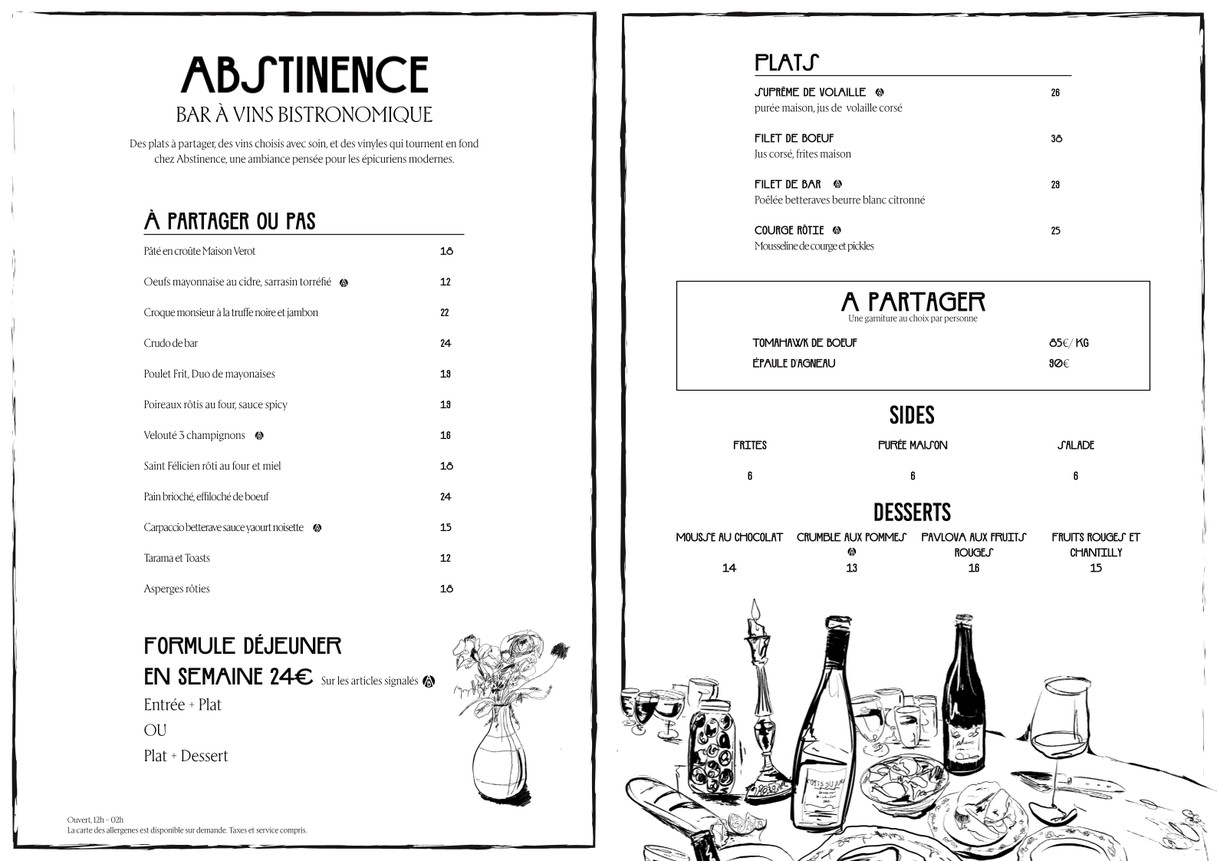 Abstinence - Restaurant & Bar menu 1