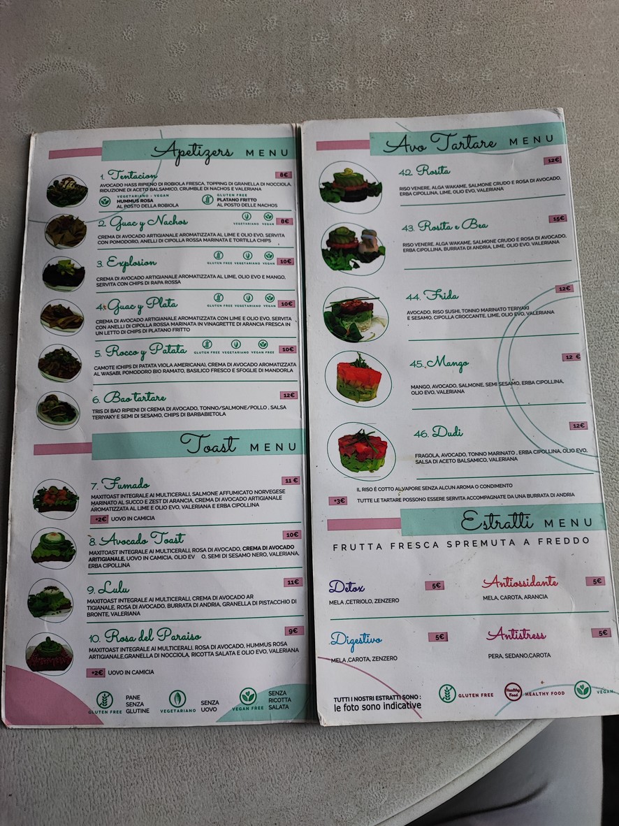 Avocado Bar Roma menu 1