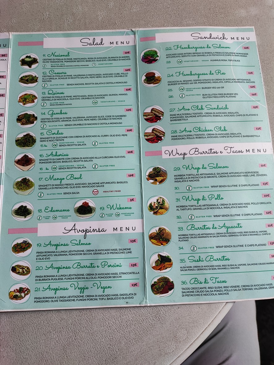 Avocado Bar Roma menu 2
