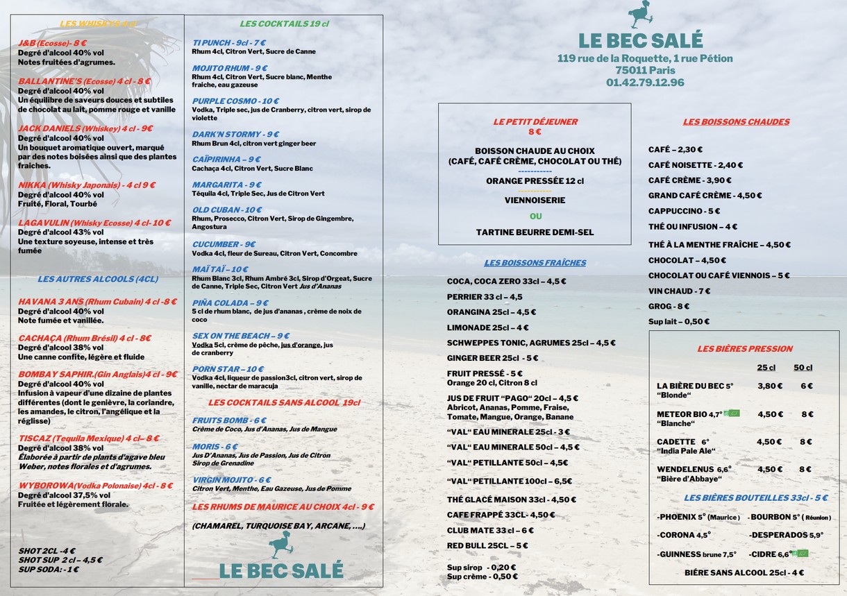 Le Bec Salé menu 1