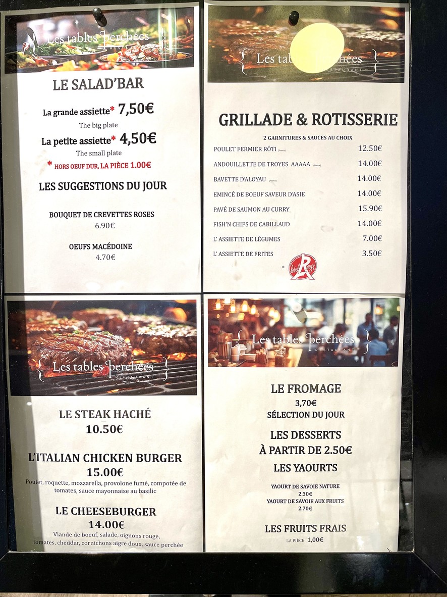 Les Tables Perchées menu 1