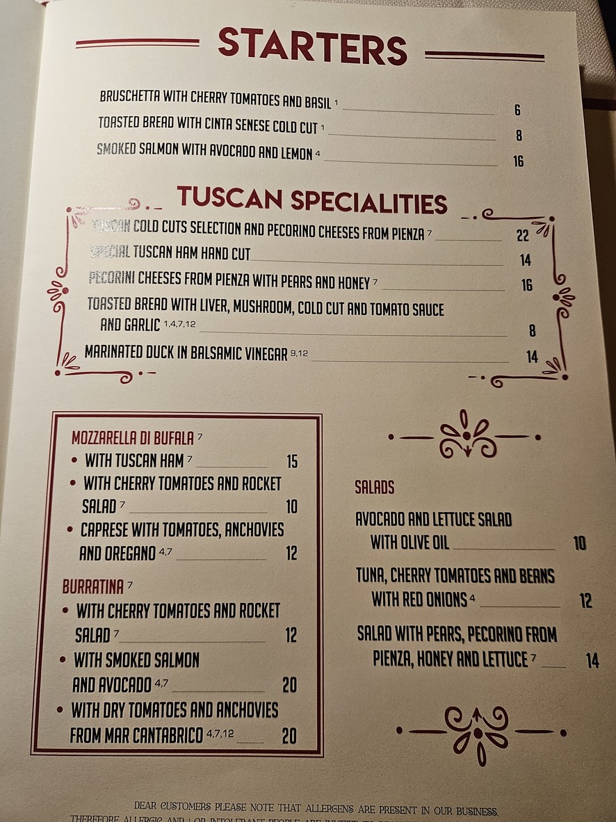 Terra di Siena menu 1