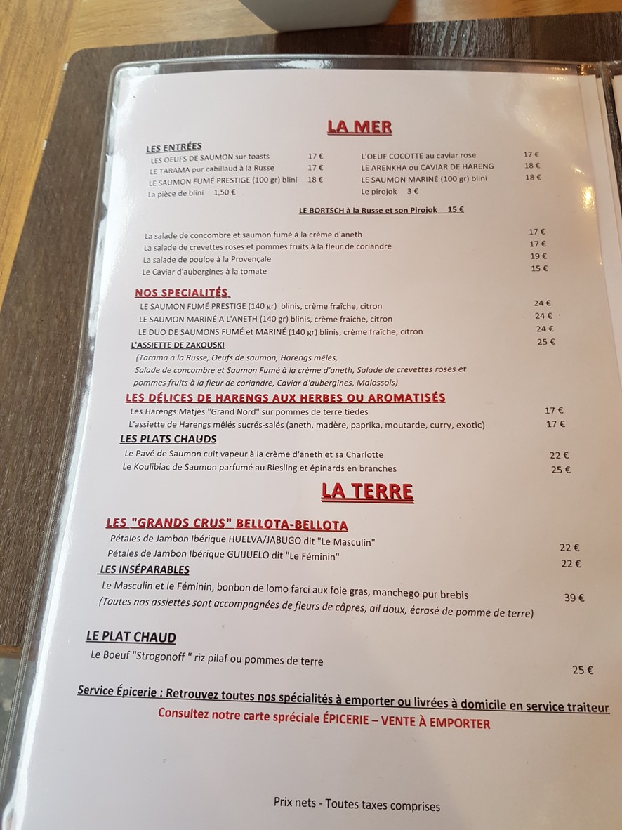 Le 16e Sens menu 2