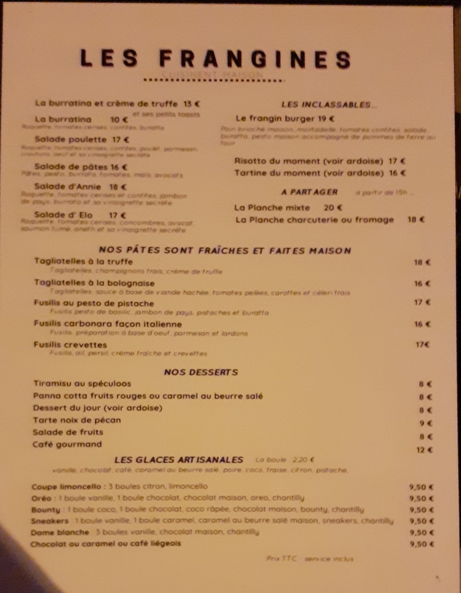 Les Frangines menu 1