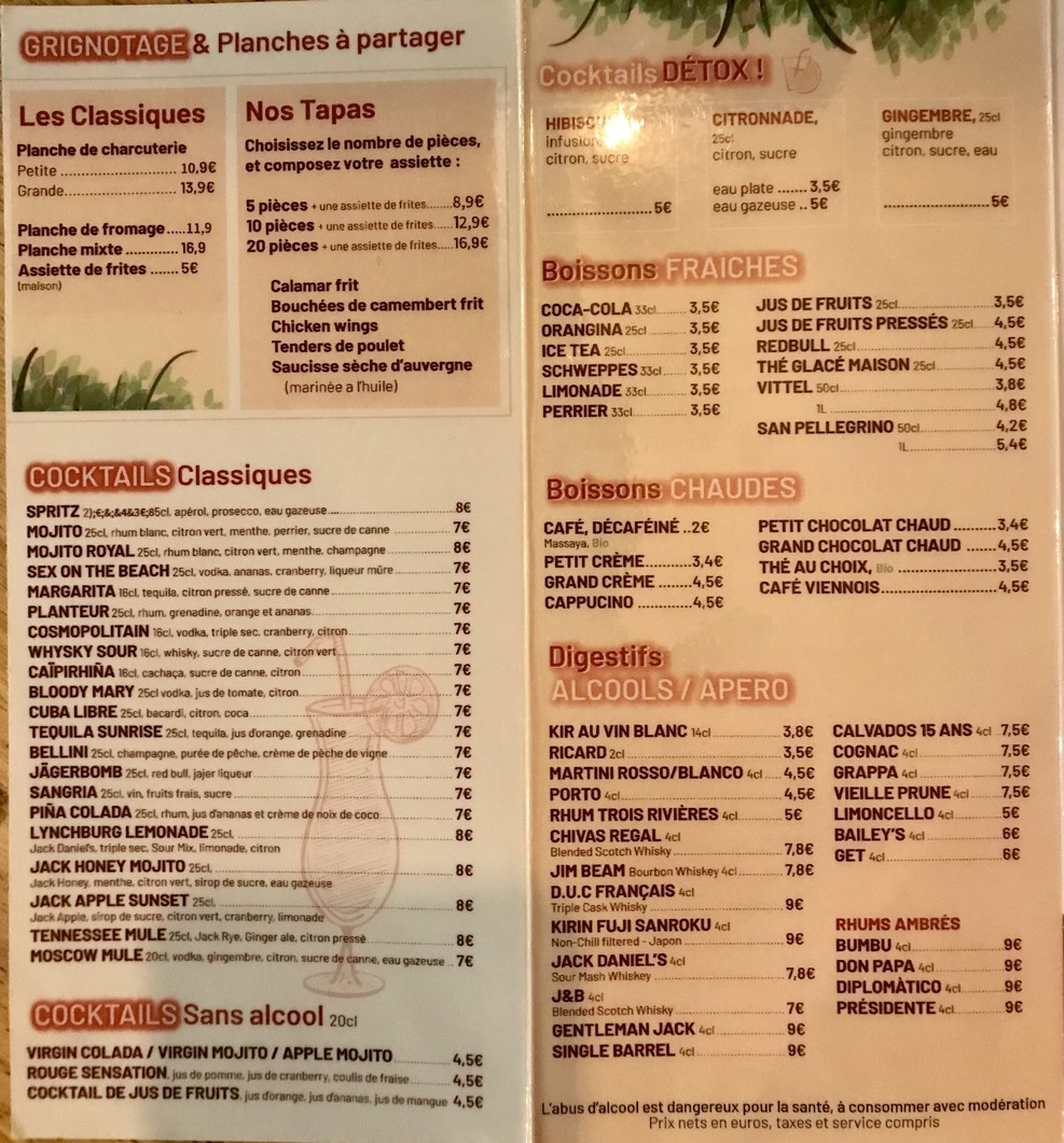 Le Patio menu 1