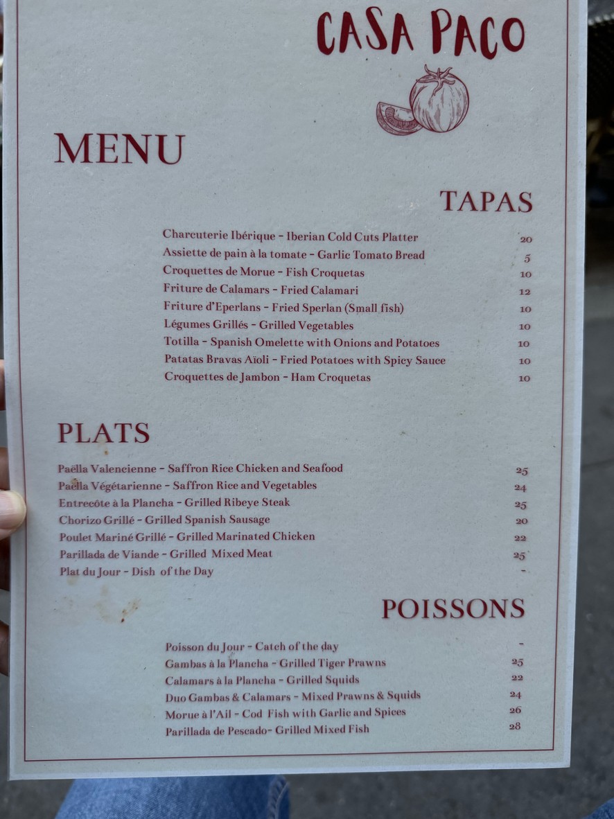 Casa Paco...Restaurant menu 1