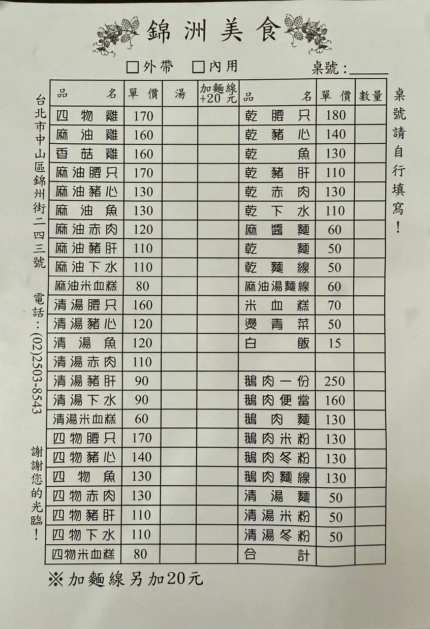 Jin Zhou Mei Shi menu 1