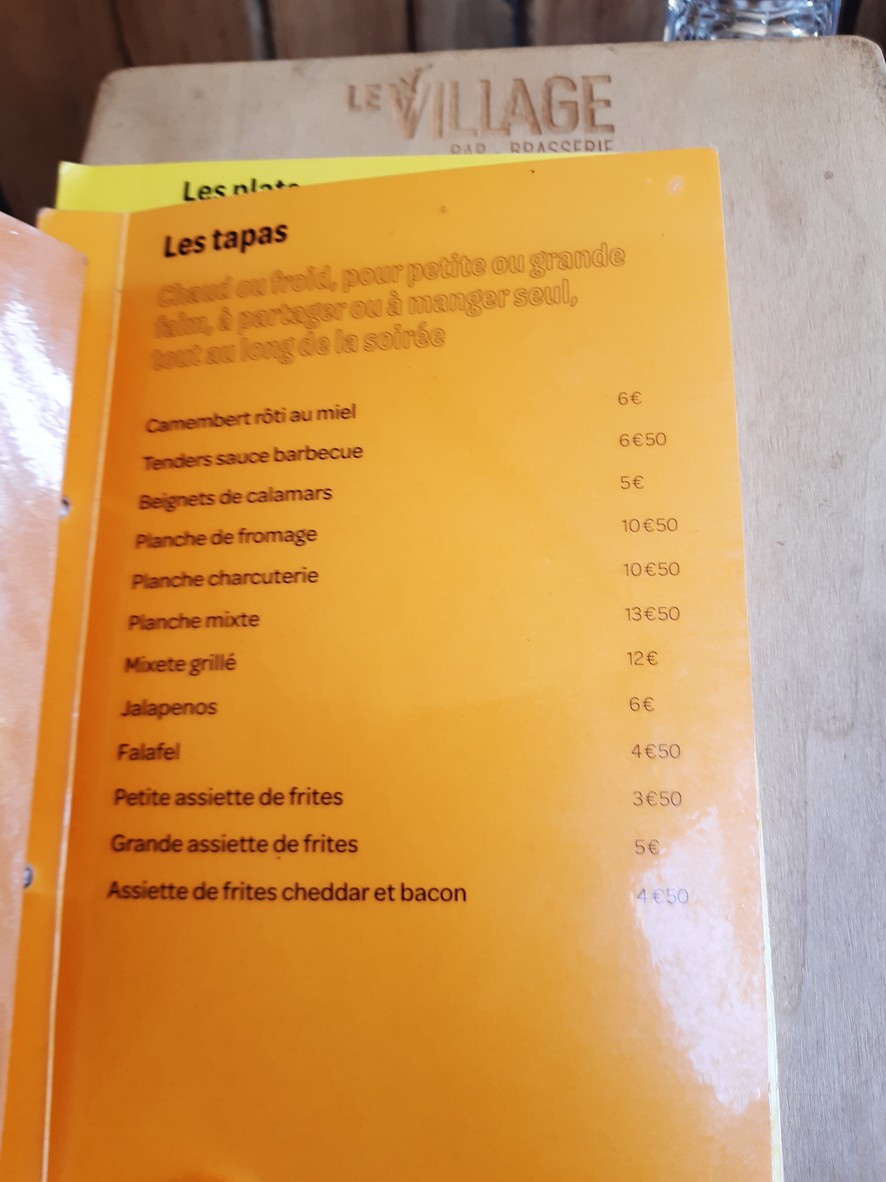 Le Village menu 1