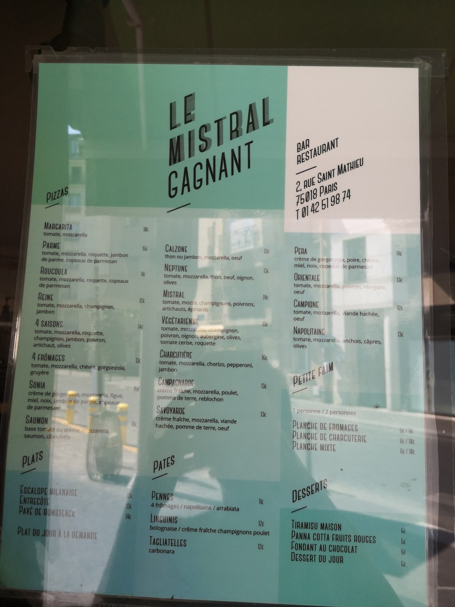 Le Mistral Gagnant menu 1
