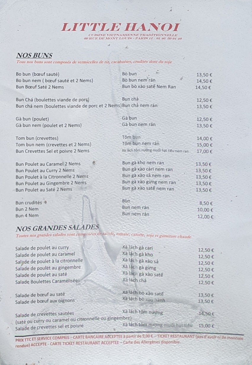 Paris-Hanoi menu 3