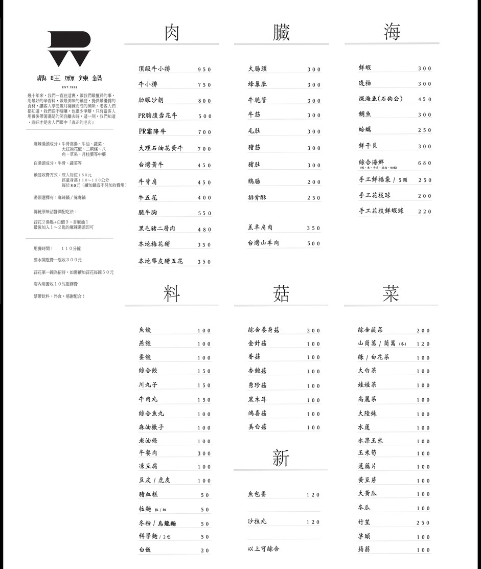 Dǐng Wàng Má Là Guō Yī Diàn 251 hào menu 1