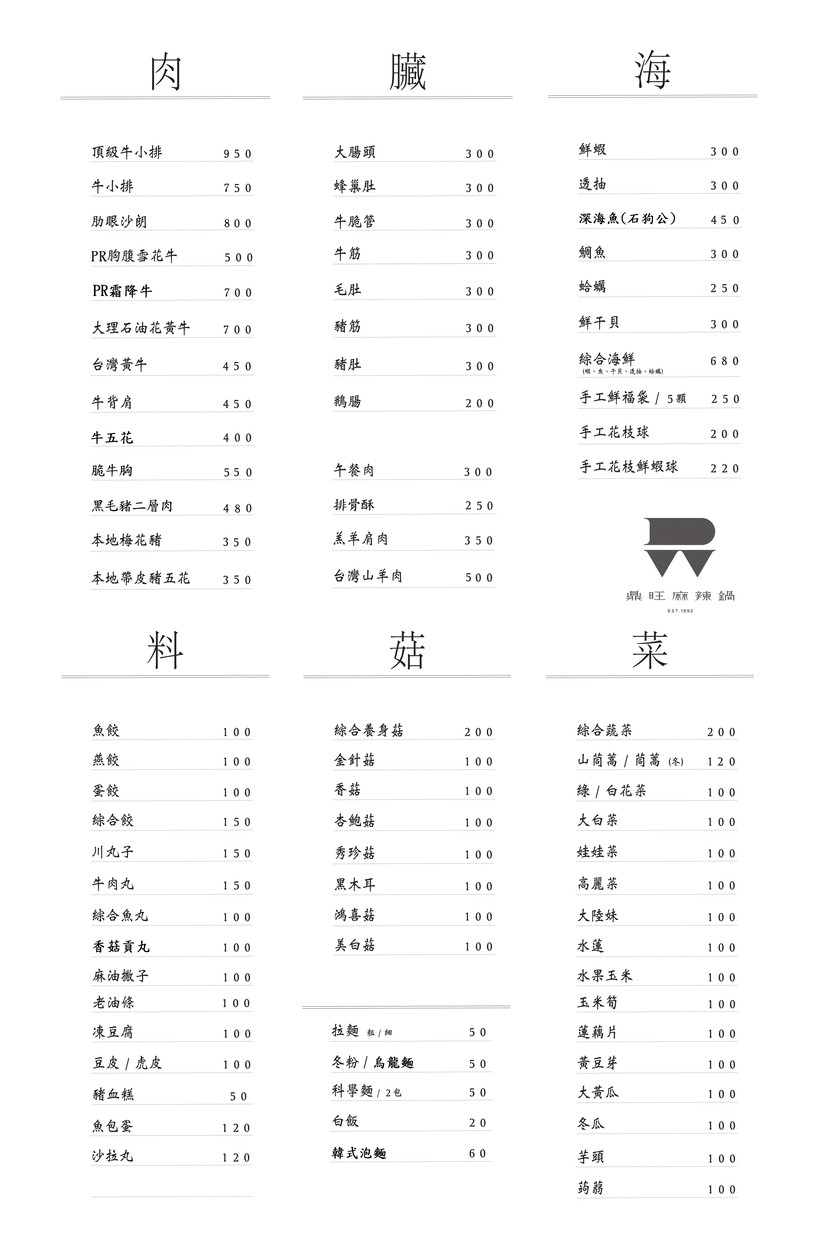 Dǐng Wàng Má Là Guō Yī Diàn 251 hào menu 2
