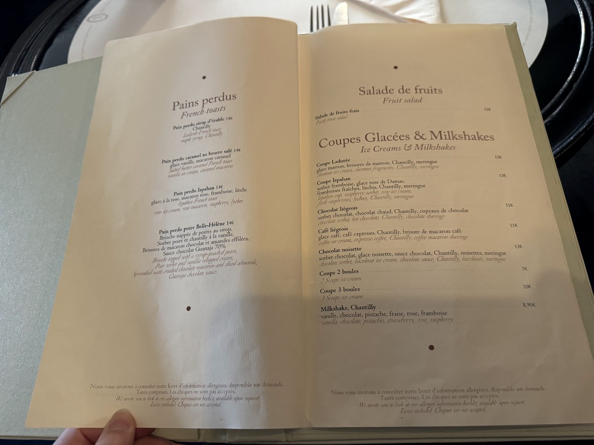 Ladurée Bonaparte menu 1