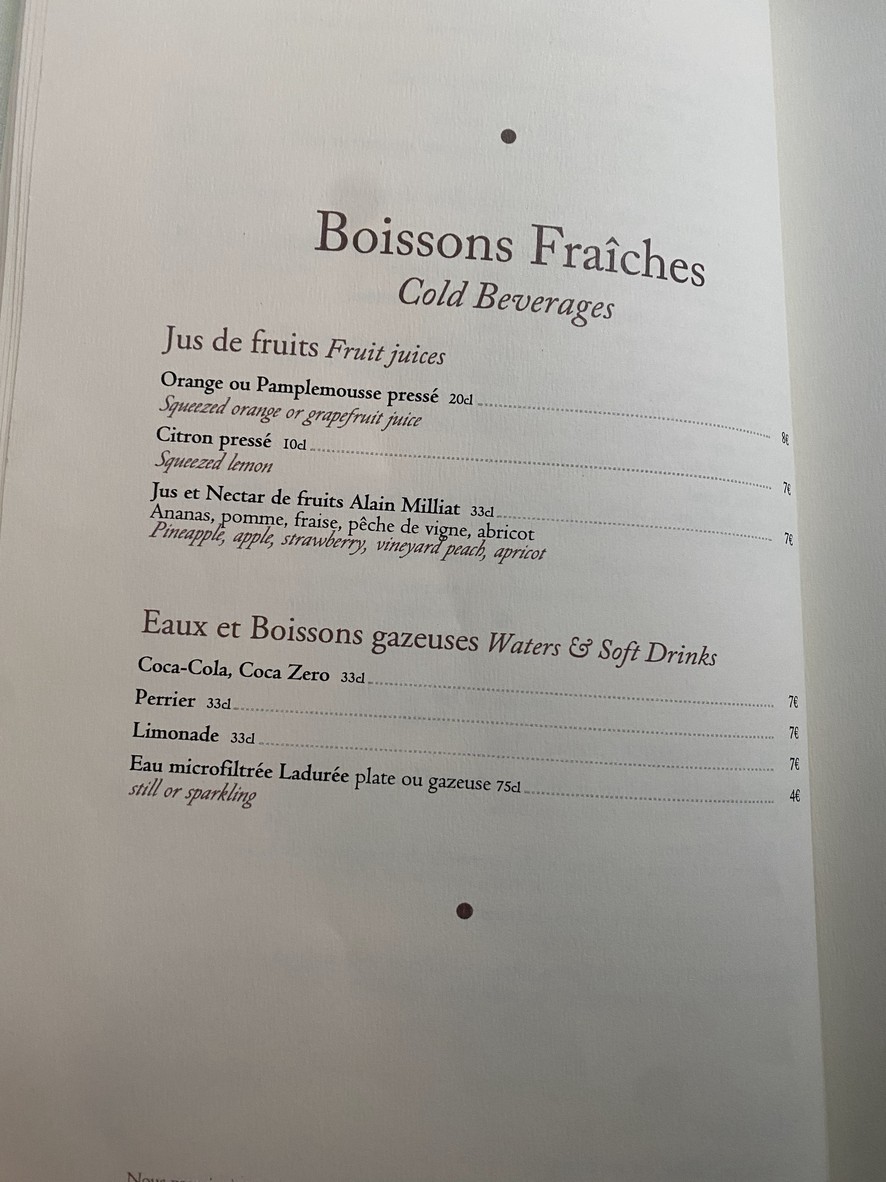 Ladurée Bonaparte menu 2