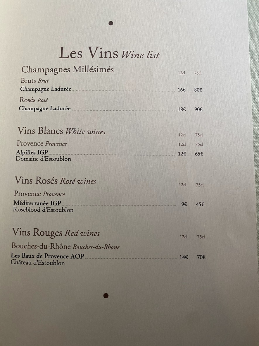 Ladurée Bonaparte menu 3