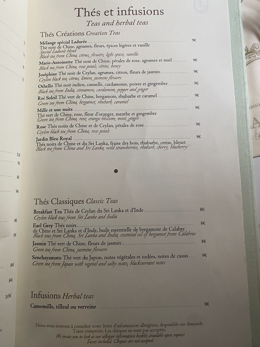 Ladurée Bonaparte menu 4