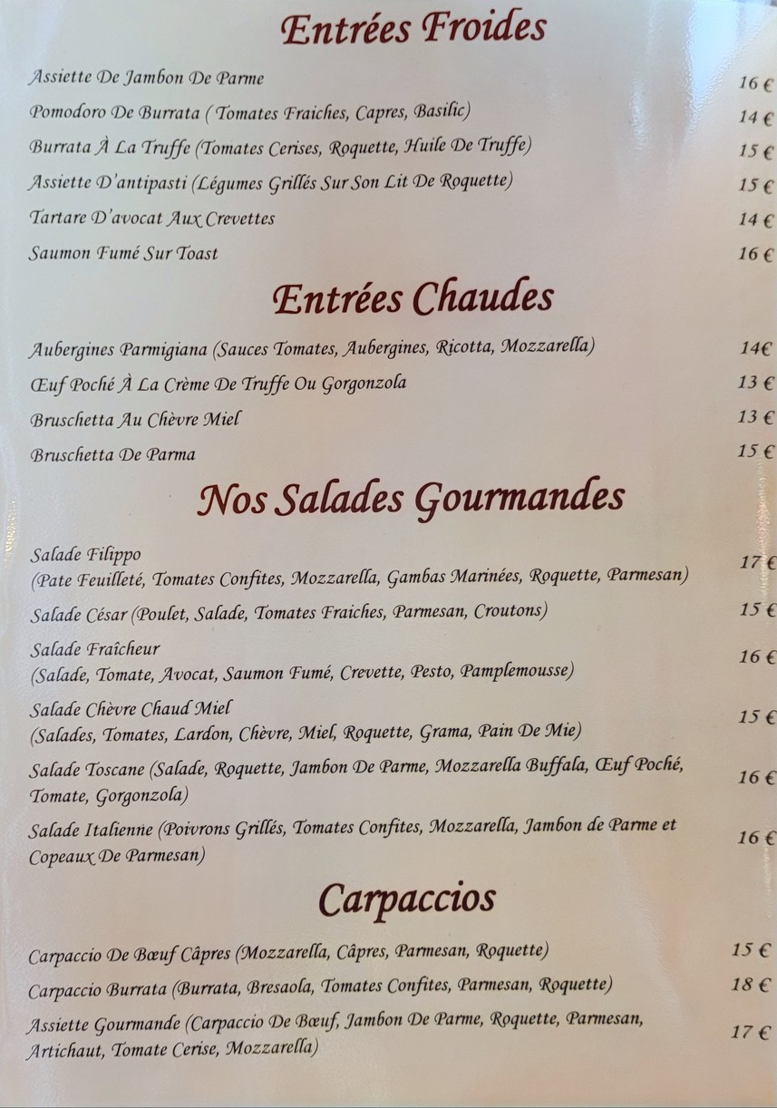 Le Filippo menu 1