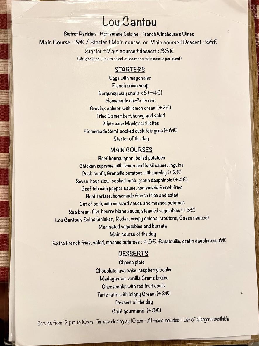 Lou Cantou menu 1