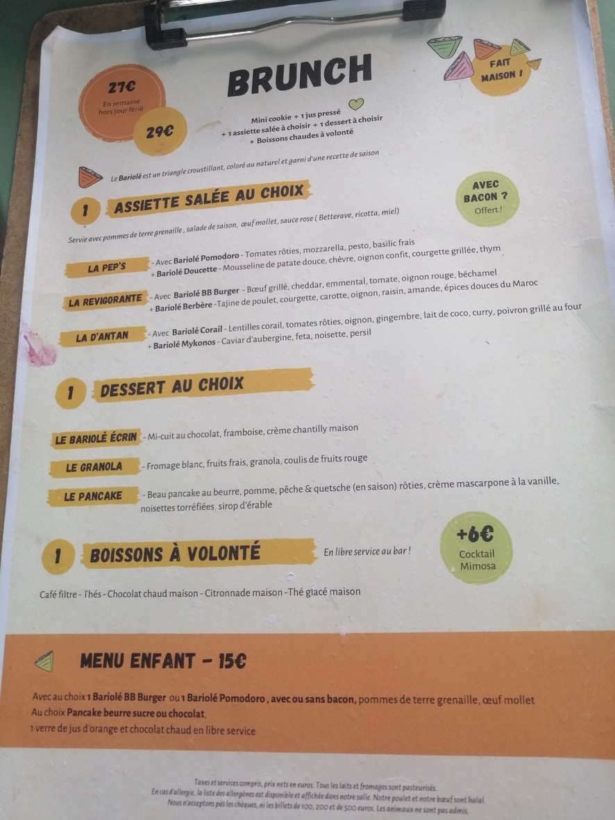 Les Bariolés de Maud Paris 9 menu 1