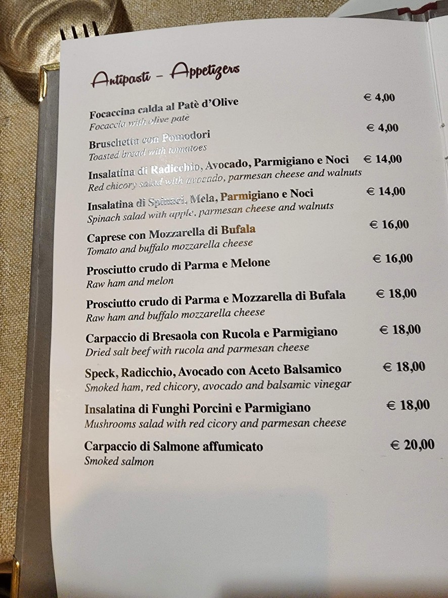 Osteria del Sostegno menu 1