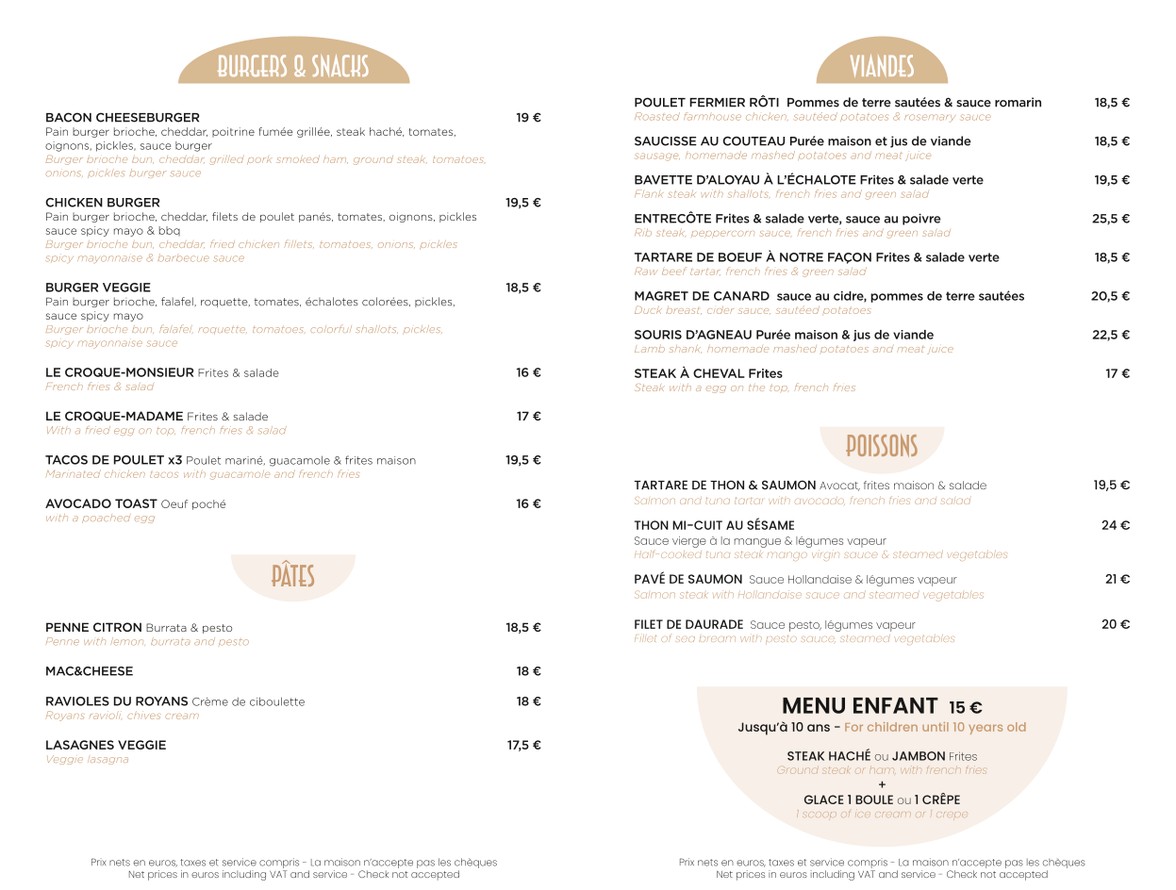 Brasserie À la place Saint Georges - Paris 09 menu 2