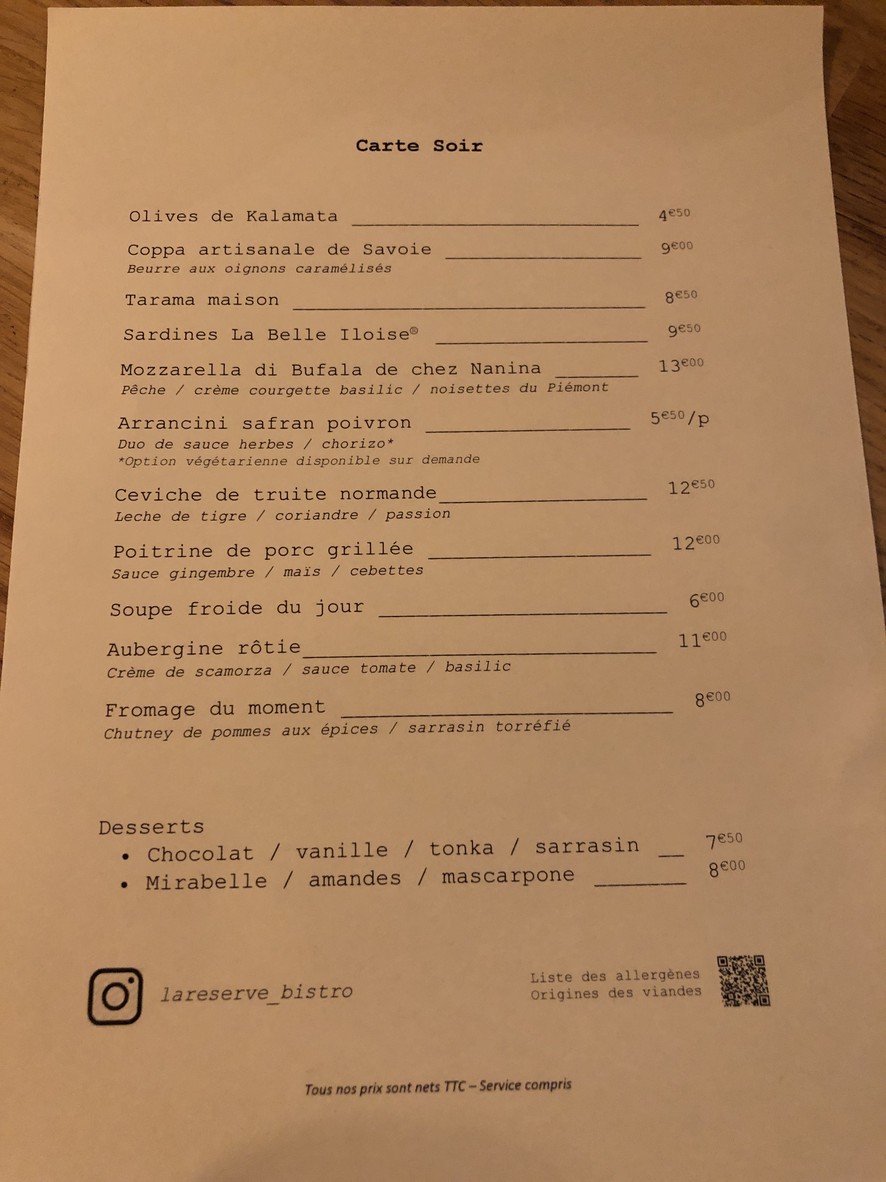 La réserve menu 1