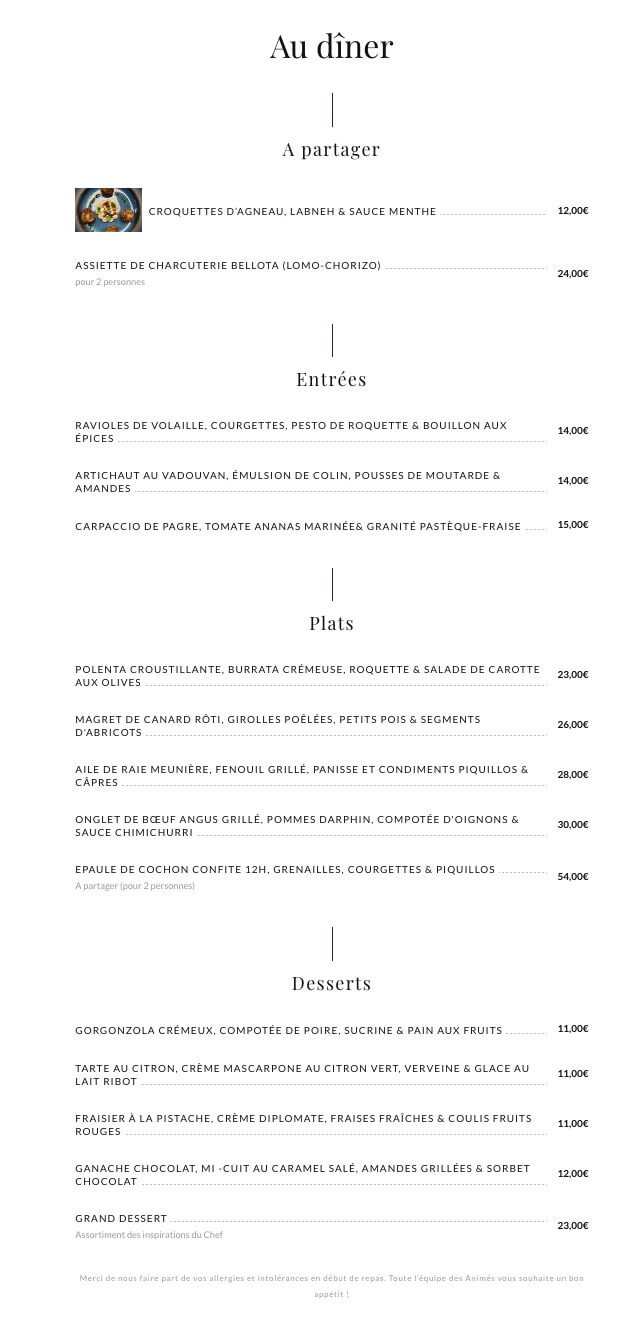 Les Animés Restaurant menu 1