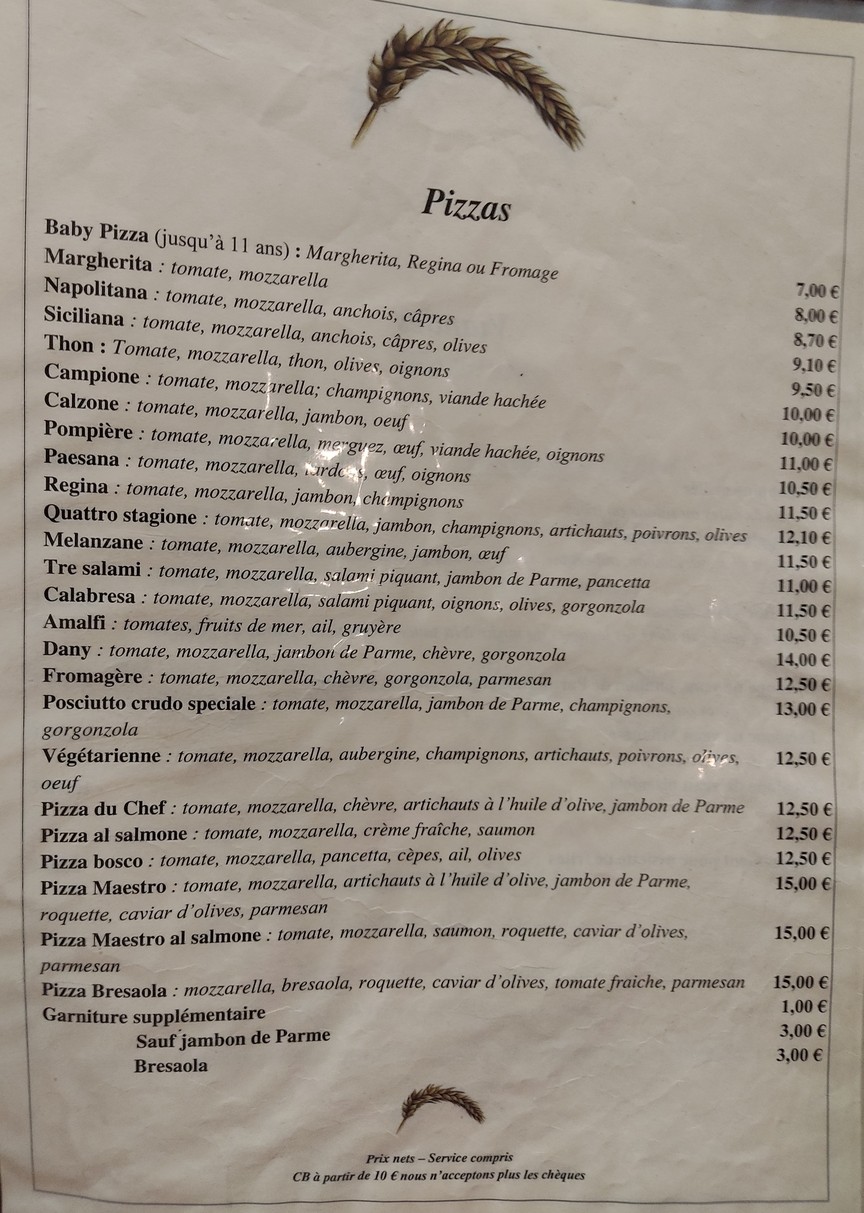 Spiga d'Oro 2 menu 1