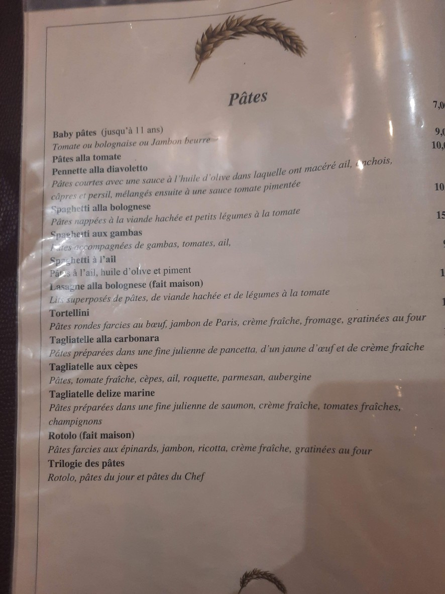 Spiga d'Oro 2 menu 2