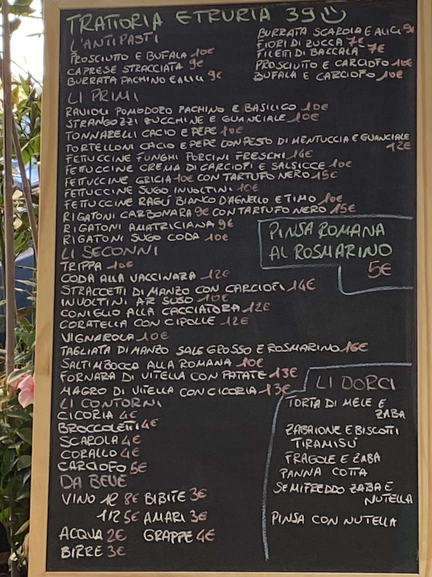 Trattoria Etruria 39 menu 1