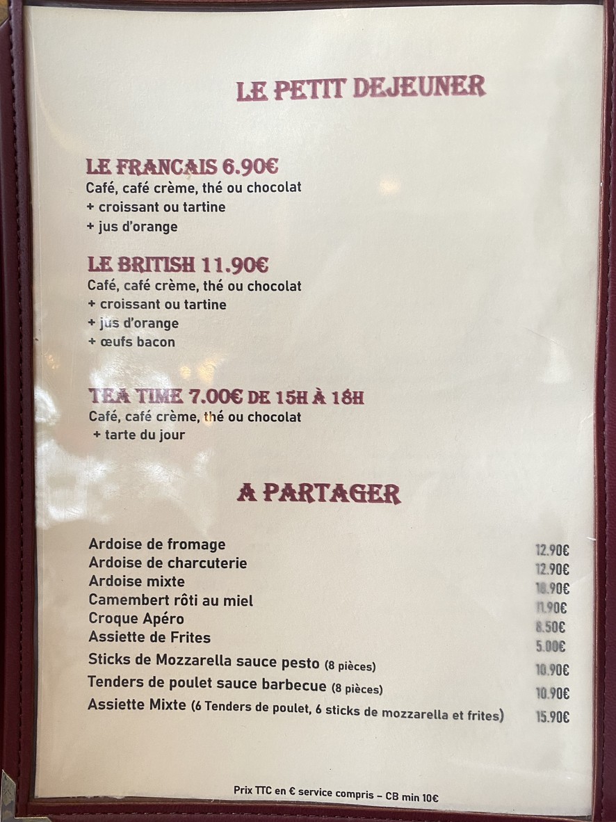 Le Magenta - Brasserie Française menu 1