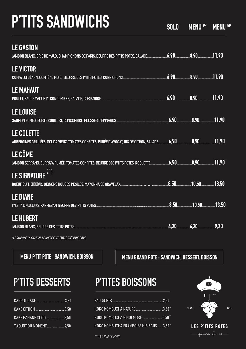 L'Epicerie & Sandwicherie des P'tits Potes menu 1