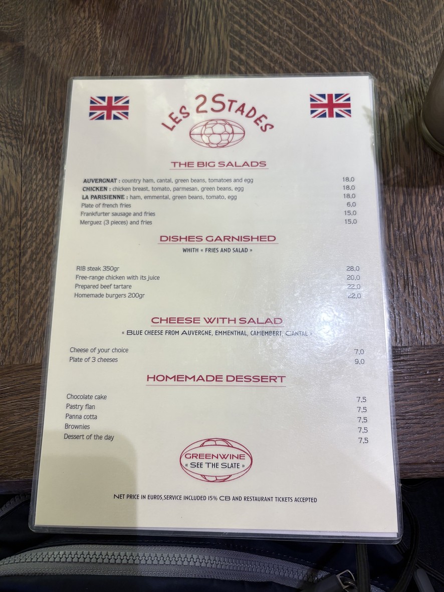 Les Deux Stades menu 1