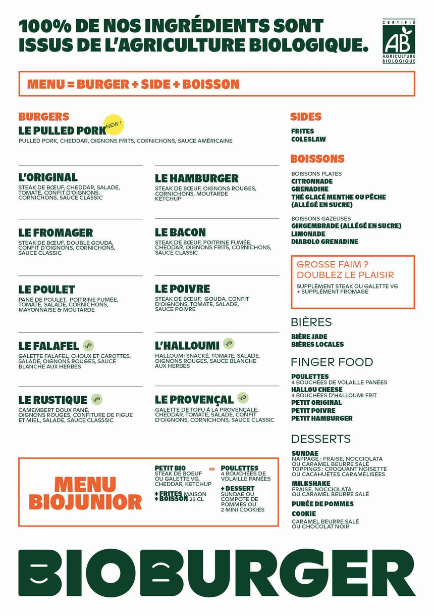 Bioburger Suresnes Zola menu 2