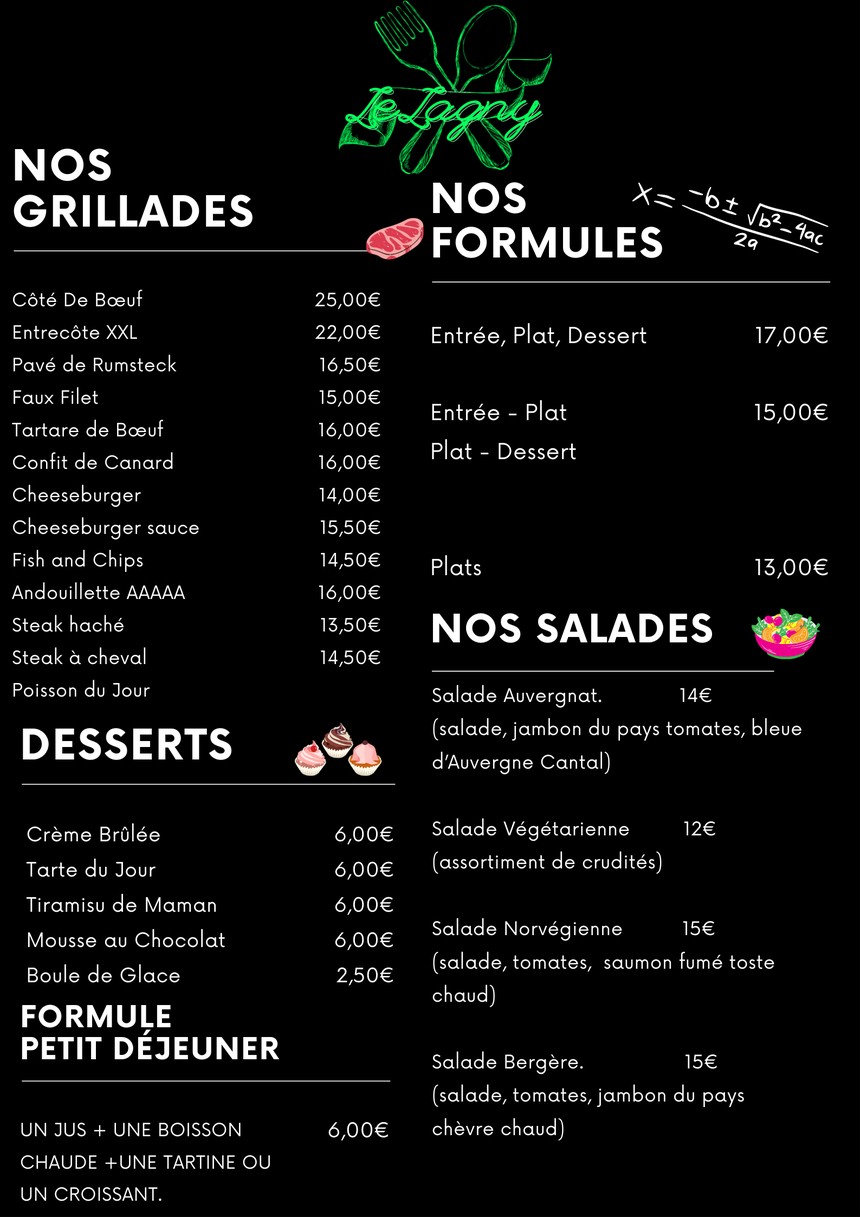 Le Lagny menu 1